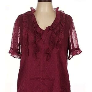 LOFT Burgundy Ruffle Blouse